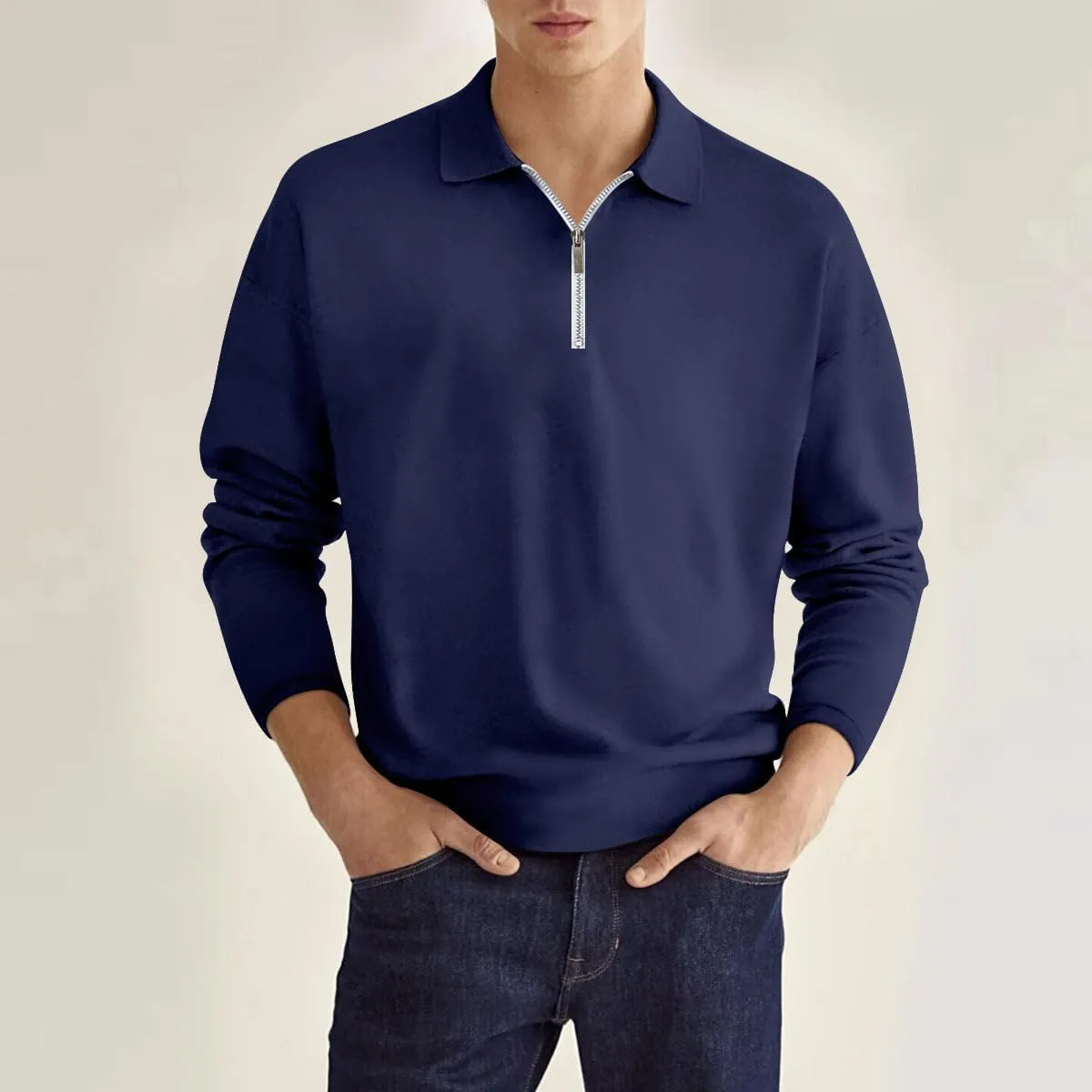 Men's Quarter Zip Long Sleeve Sport Polo Shirt Casual Zipper Collar Golf Sweaters Business Slim Fit Sweatershirt