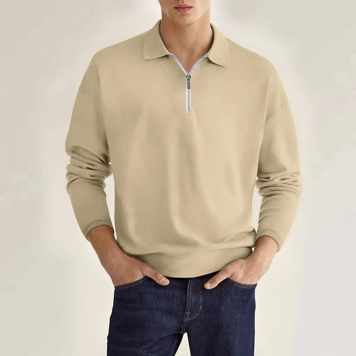 Men's Quarter Zip Long Sleeve Sport Polo Shirt Casual Zipper Collar Golf Sweaters Business Slim Fit Sweatershirt