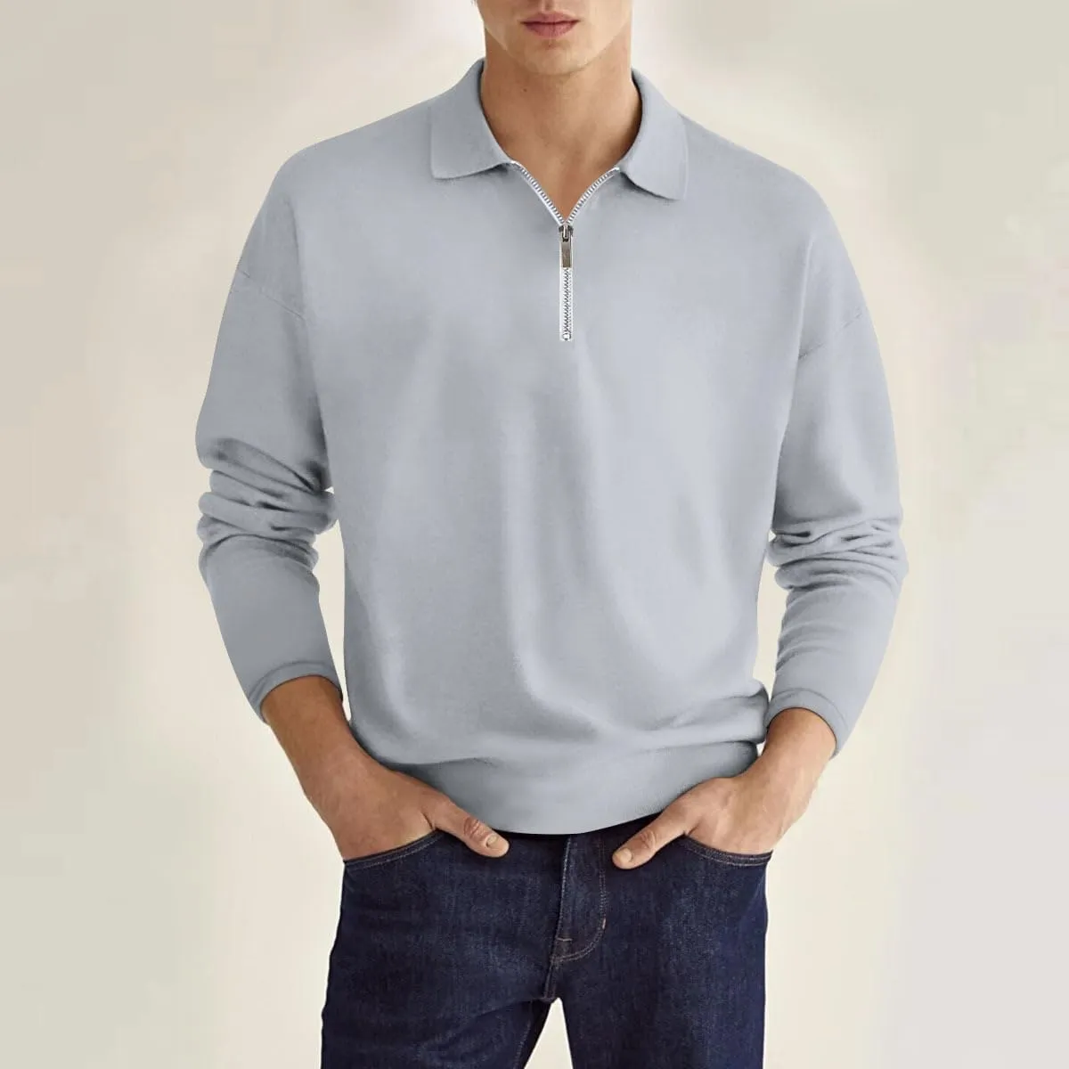 Men's Quarter Zip Long Sleeve Sport Polo Shirt Casual Zipper Collar Golf Sweaters Business Slim Fit Sweatershirt