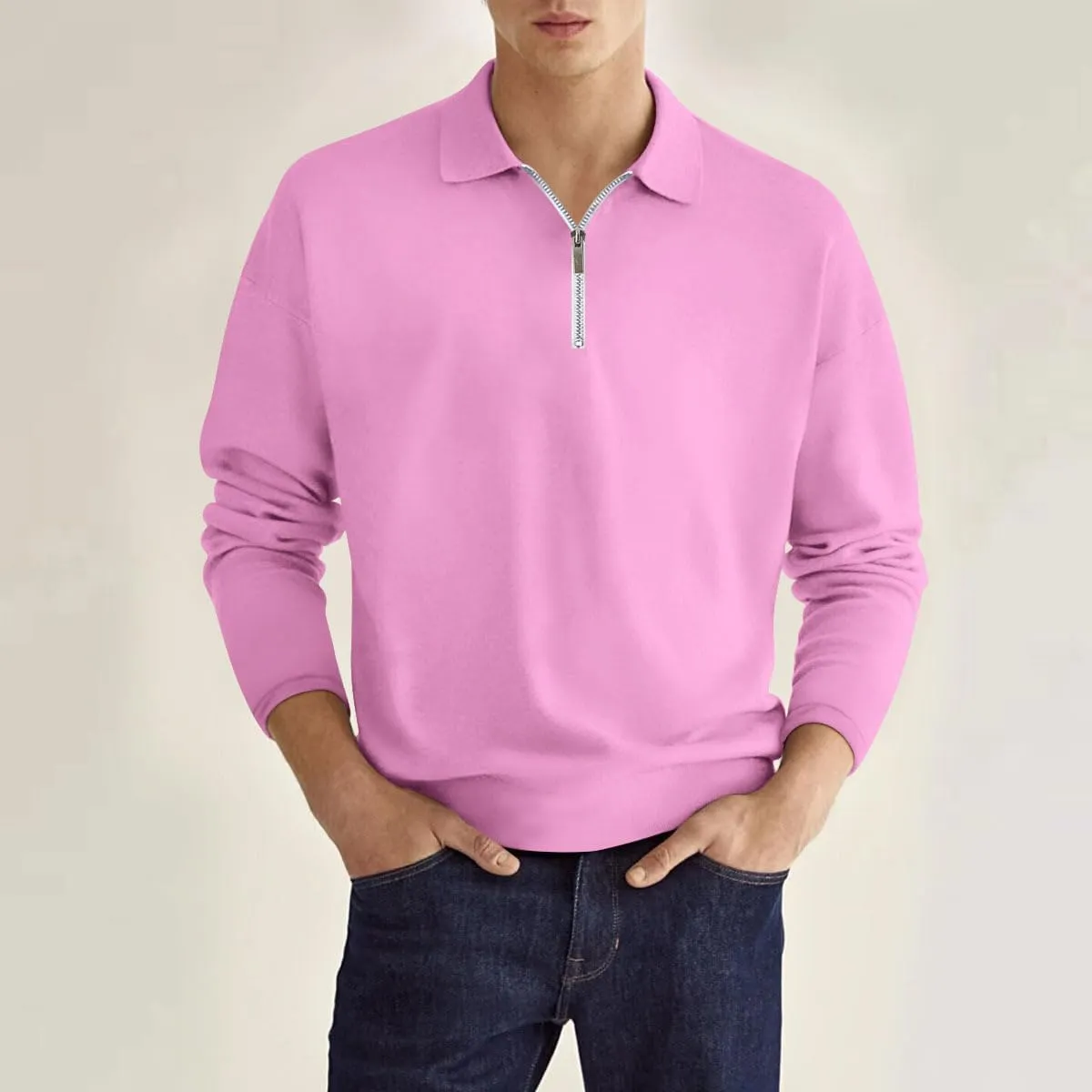 Men's Quarter Zip Long Sleeve Sport Polo Shirt Casual Zipper Collar Golf Sweaters Business Slim Fit Sweatershirt