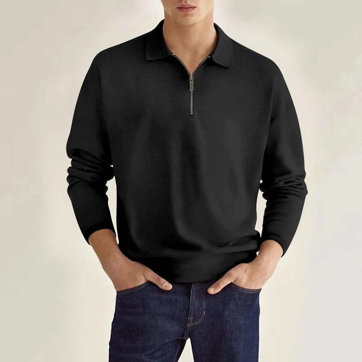 Men's Quarter Zip Long Sleeve Sport Polo Shirt Casual Zipper Collar Golf Sweaters Business Slim Fit Sweatershirt