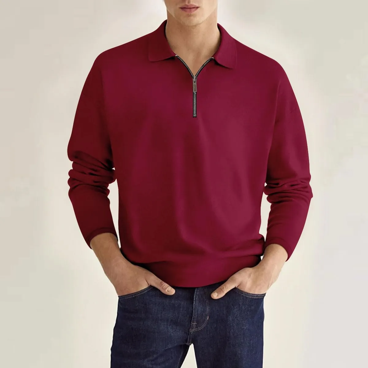 Men's Quarter Zip Long Sleeve Sport Polo Shirt Casual Zipper Collar Golf Sweaters Business Slim Fit Sweatershirt