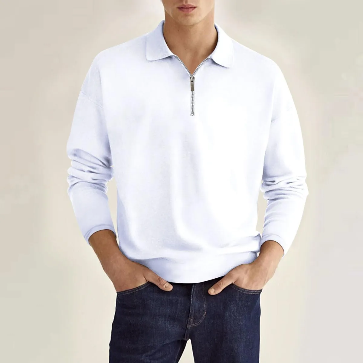 Men's Quarter Zip Long Sleeve Sport Polo Shirt Casual Zipper Collar Golf Sweaters Business Slim Fit Sweatershirt