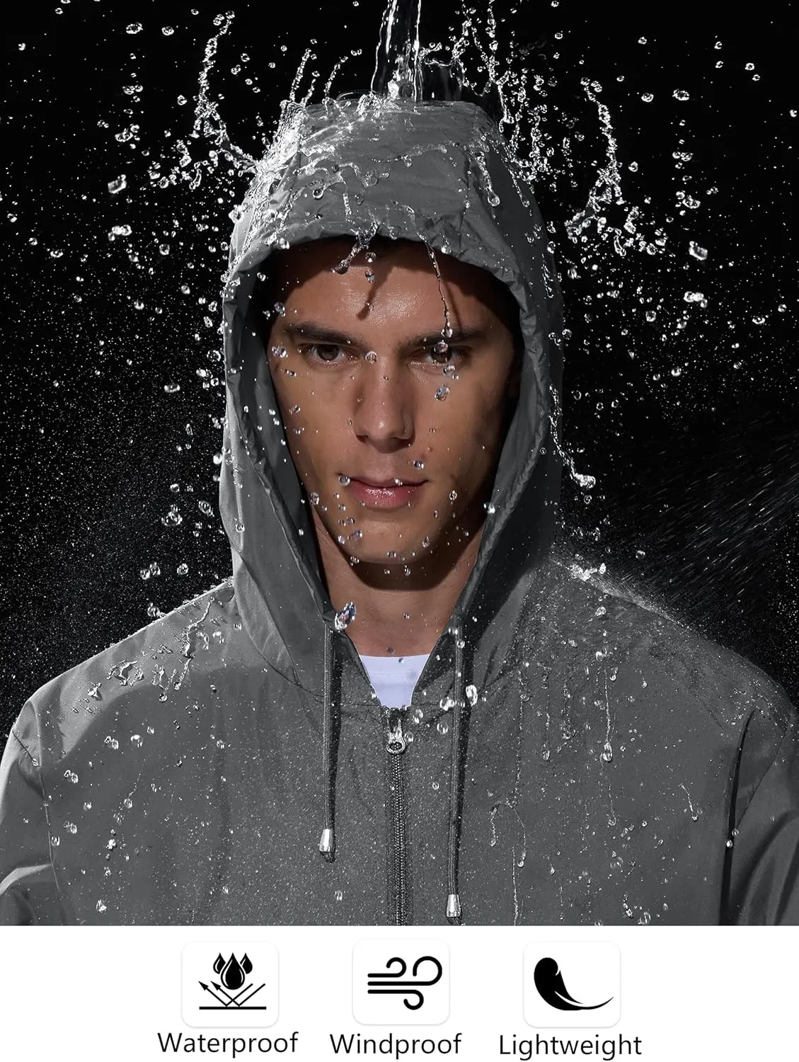 Mens Rain Jacket Raincoat Windbreaker Running Waterproof Lightweight Packable with Hood Travel Hiking Cycling