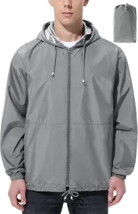 Mens Rain Jacket Raincoat Windbreaker Running Waterproof Lightweight Packable with Hood Travel Hiking Cycling