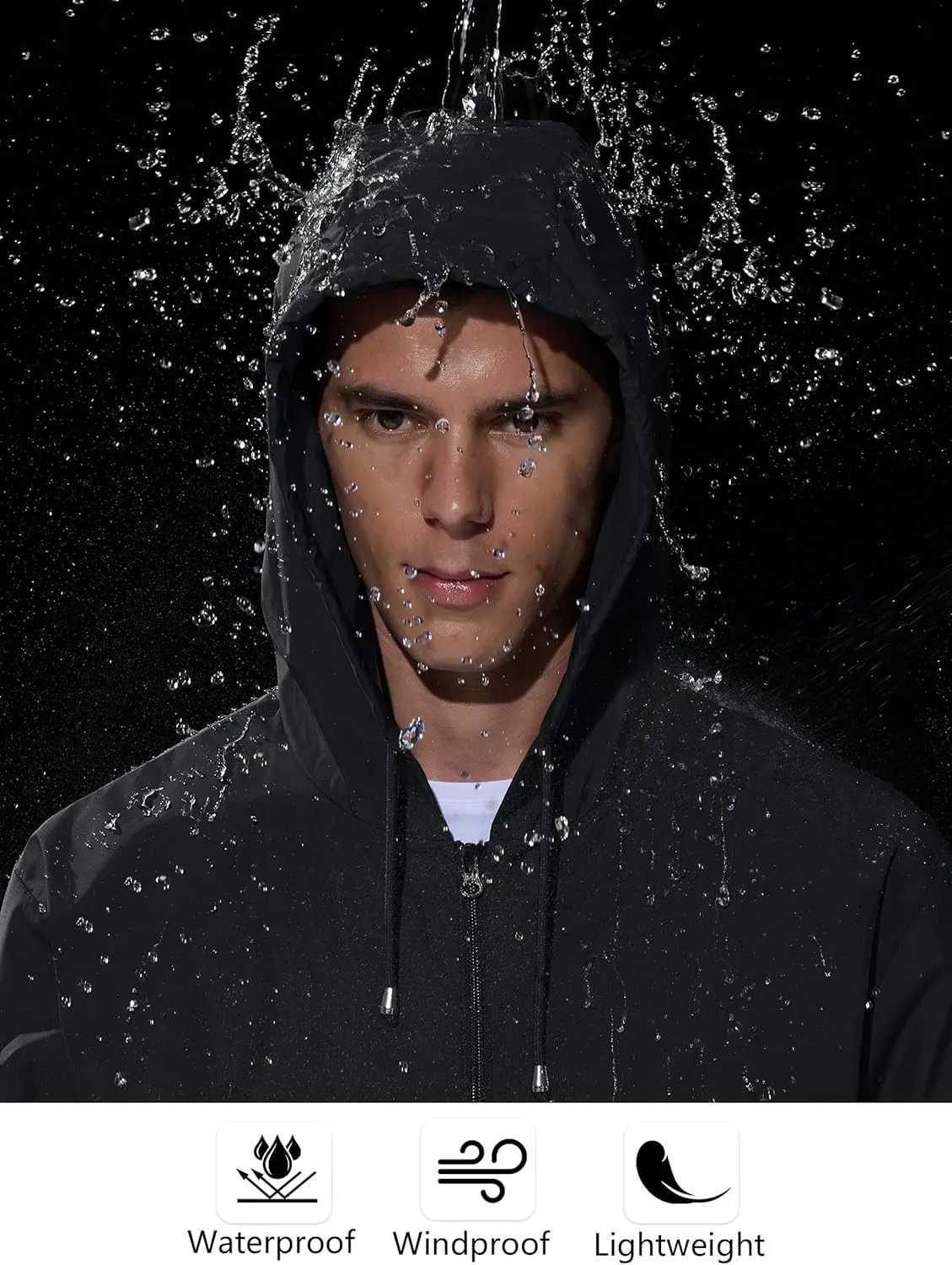 Mens Rain Jacket Raincoat Windbreaker Running Waterproof Lightweight Packable with Hood Travel Hiking Cycling