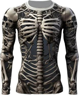 Mens Skeleton Shirt Long Sleeve Funny Skull Rib Cage 3D Print T Shirts Trendy Crew Neck Tshirt Holiday Party Outfits