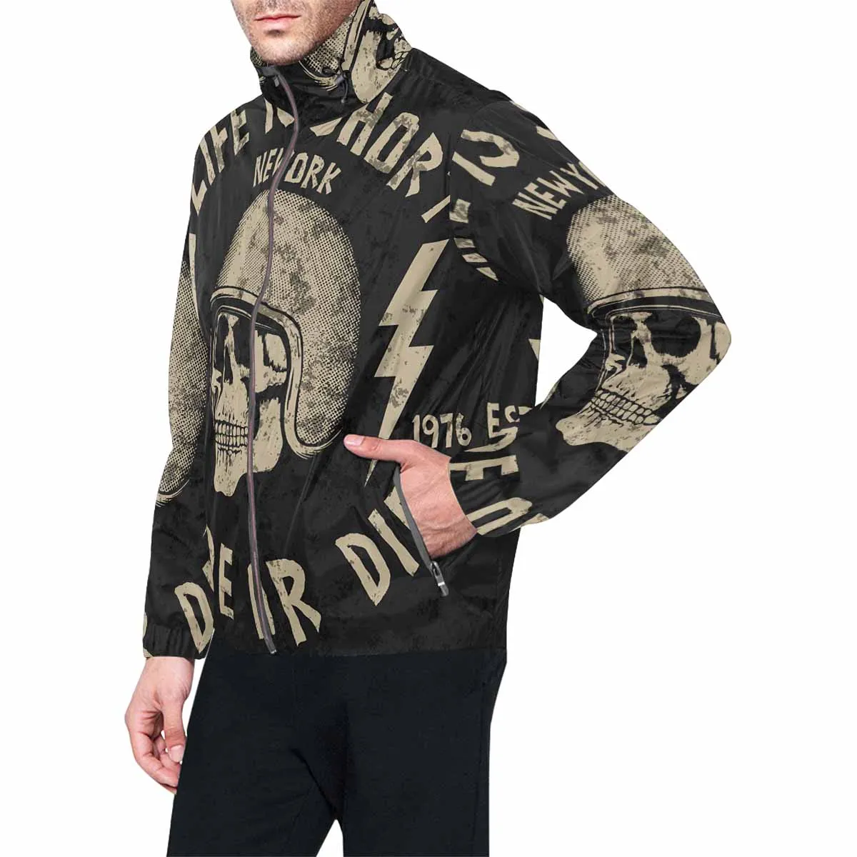 Men's Windbreaker printed 1976 life is short moto slogan