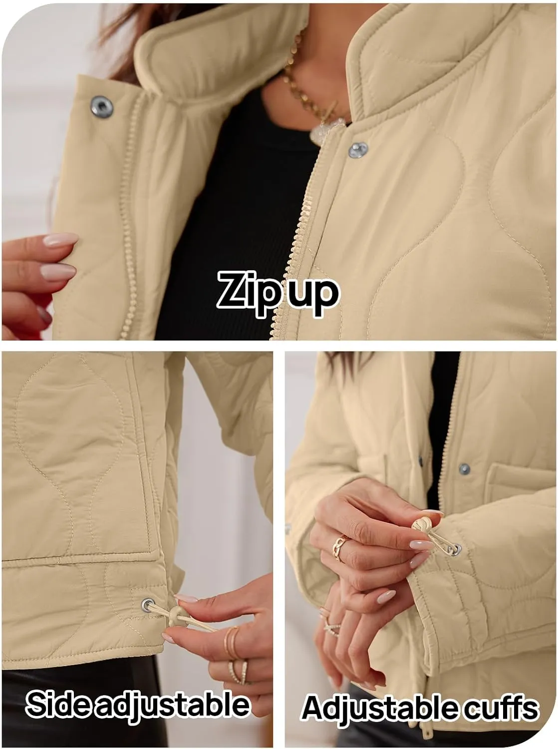 MEROKEETY Women's Cropped Zip-Up Bomber Jackets Warm Quilted Long Sleeve Stand Neck Winter Coats