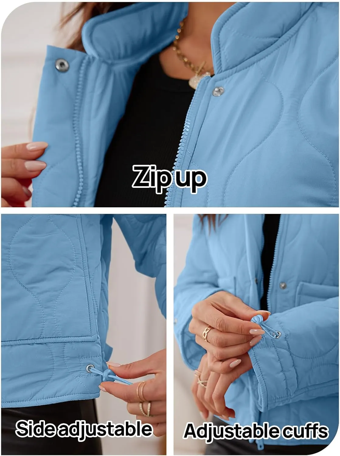 MEROKEETY Women's Cropped Zip-Up Bomber Jackets Warm Quilted Long Sleeve Stand Neck Winter Coats
