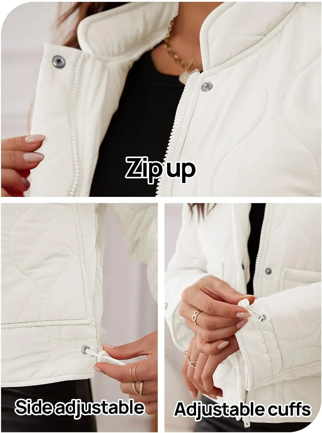 MEROKEETY Women's Cropped Zip-Up Bomber Jackets Warm Quilted Long Sleeve Stand Neck Winter Coats