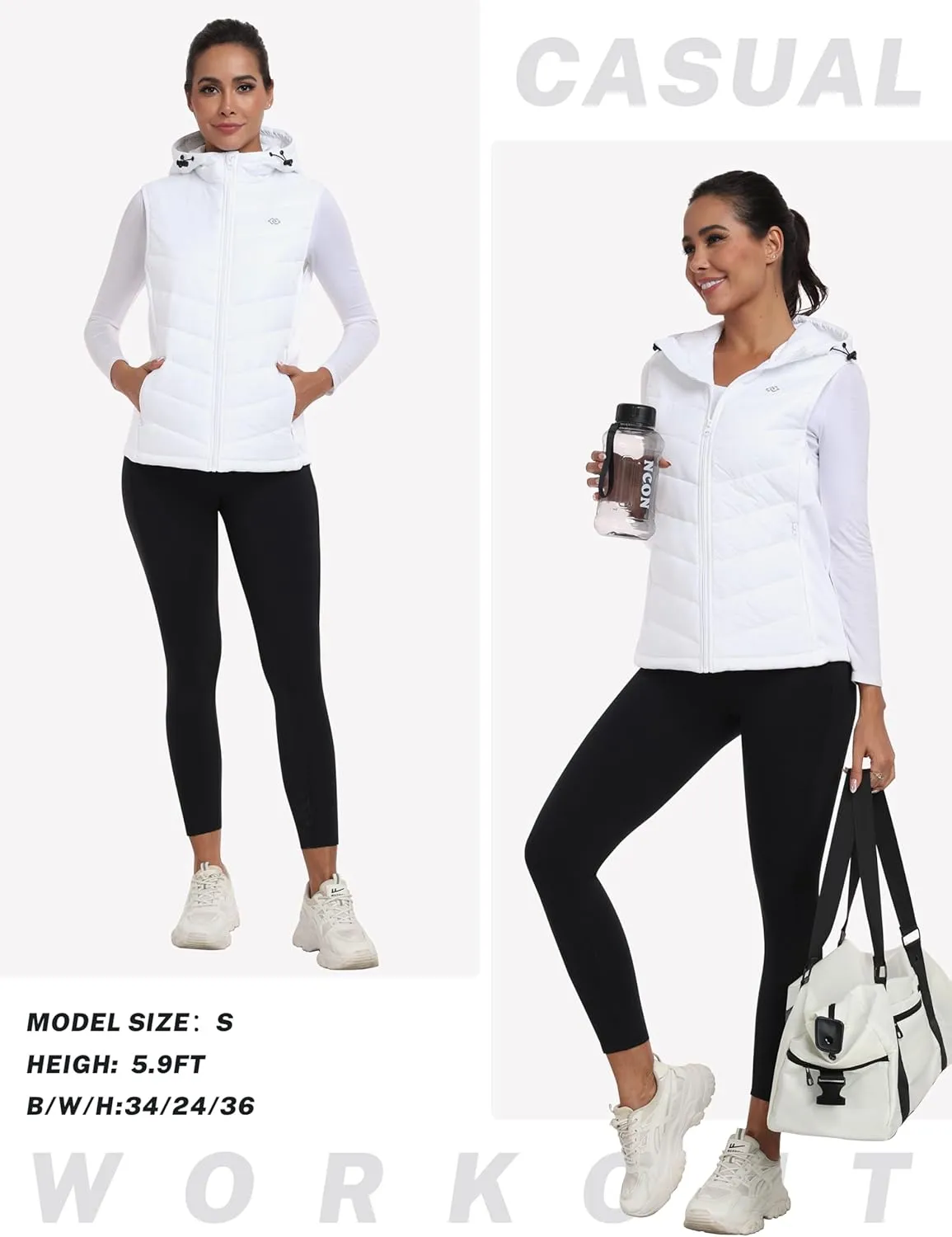 MoFiz Women's Puffer Vest Lightweight Hooded Warm Fleece Lined Hybrid Softshell Hiking Winter Sleeveless Zip Vest