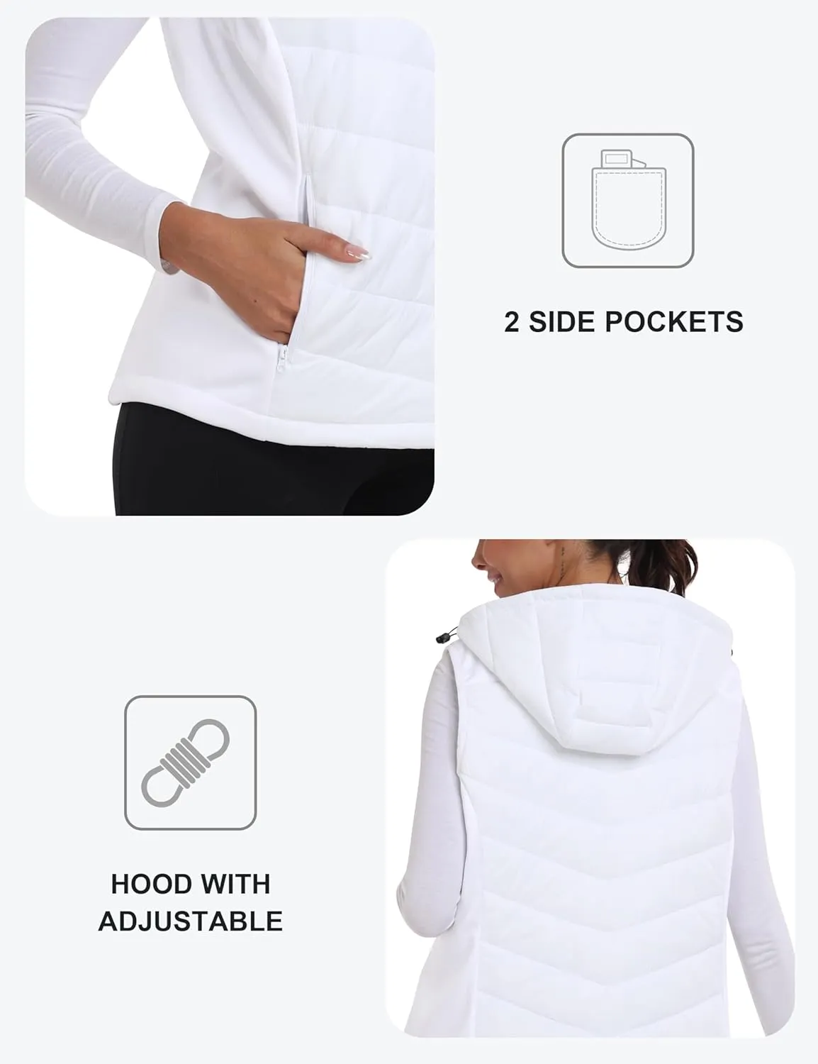 MoFiz Women's Puffer Vest Lightweight Hooded Warm Fleece Lined Hybrid Softshell Hiking Winter Sleeveless Zip Vest