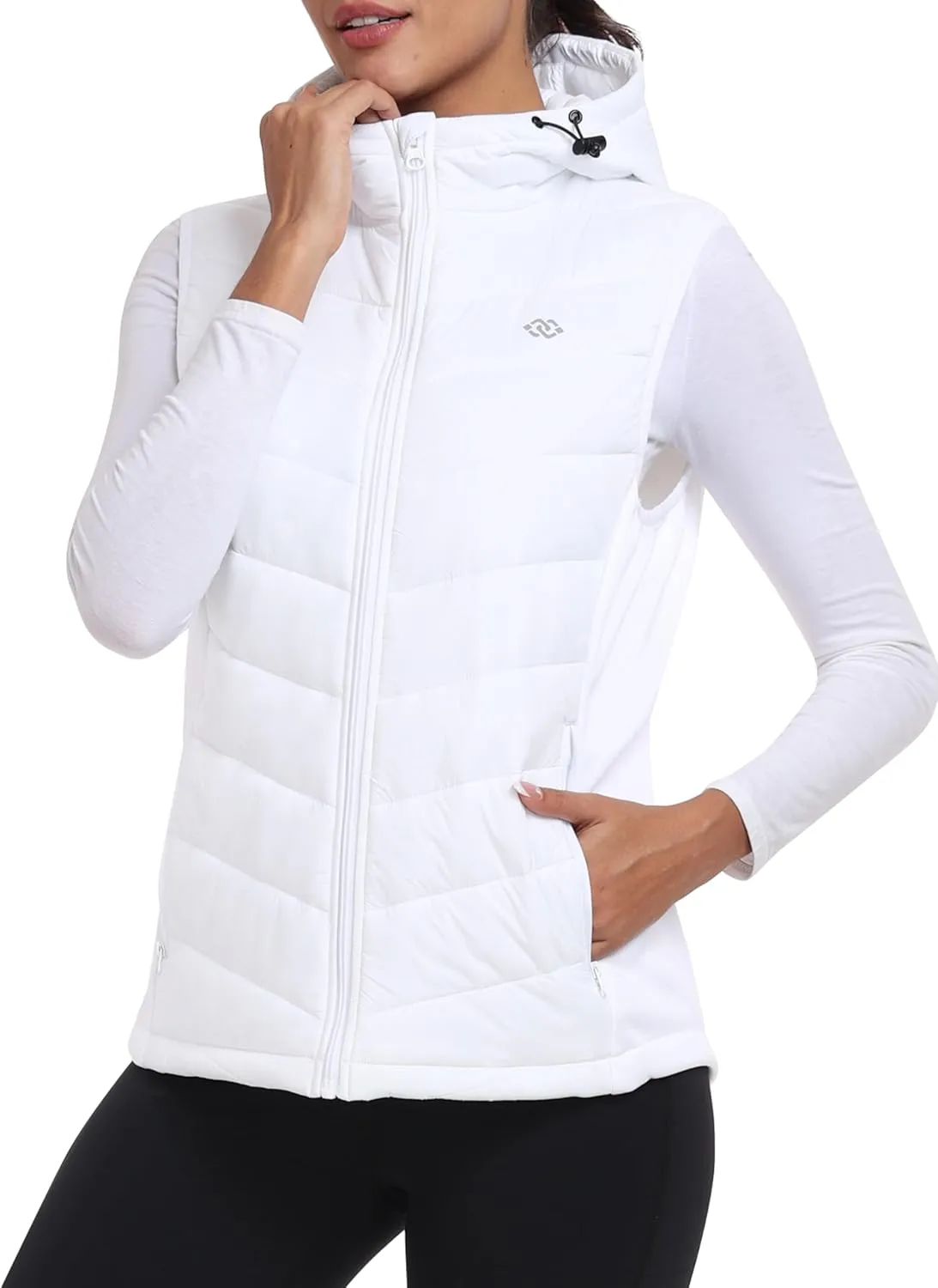 MoFiz Women's Puffer Vest Lightweight Hooded Warm Fleece Lined Hybrid Softshell Hiking Winter Sleeveless Zip Vest