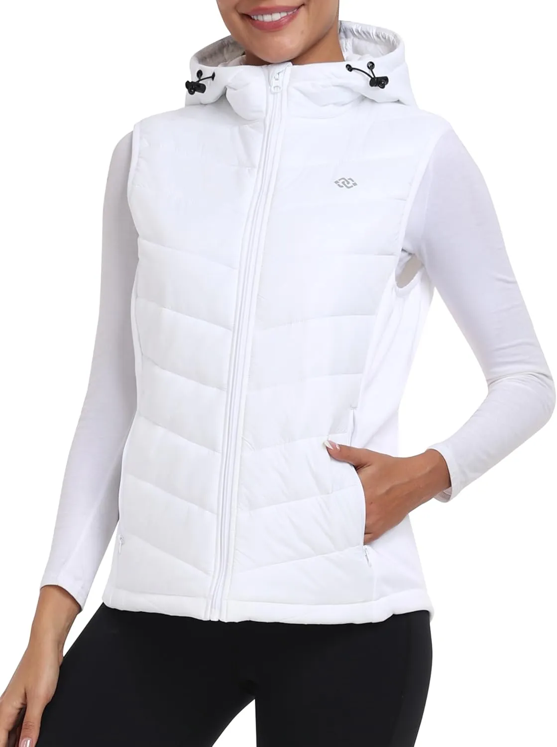 MoFiz Women's Puffer Vest Lightweight Hooded Warm Fleece Lined Hybrid Softshell Hiking Winter Sleeveless Zip Vest