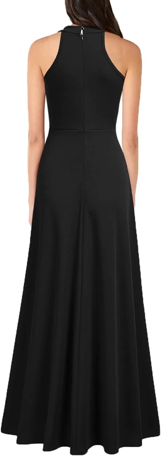 MUSHARE Women's Halter Neck Sexy Split Cocktail Party Maxi Long Formal Dress