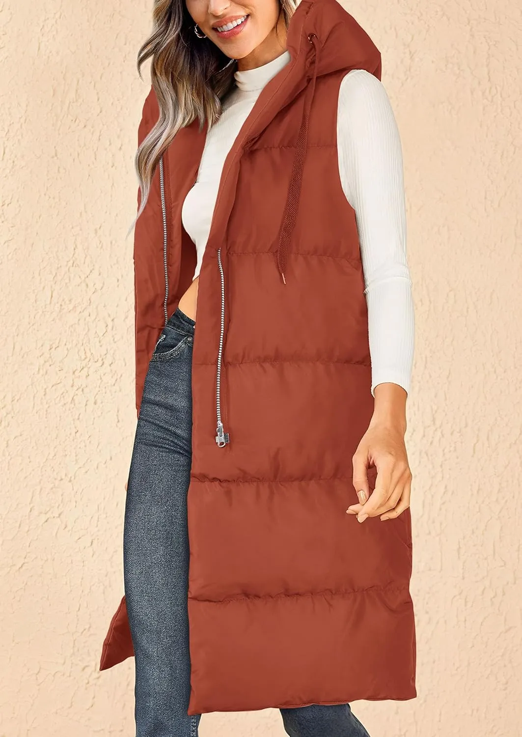 PRETTYGARDEN Womens Long Puffer Vest Fall Winter Trendy Zip Up Sleeveless Coat Down Jacket Quilted Hooded Warm Outerwear