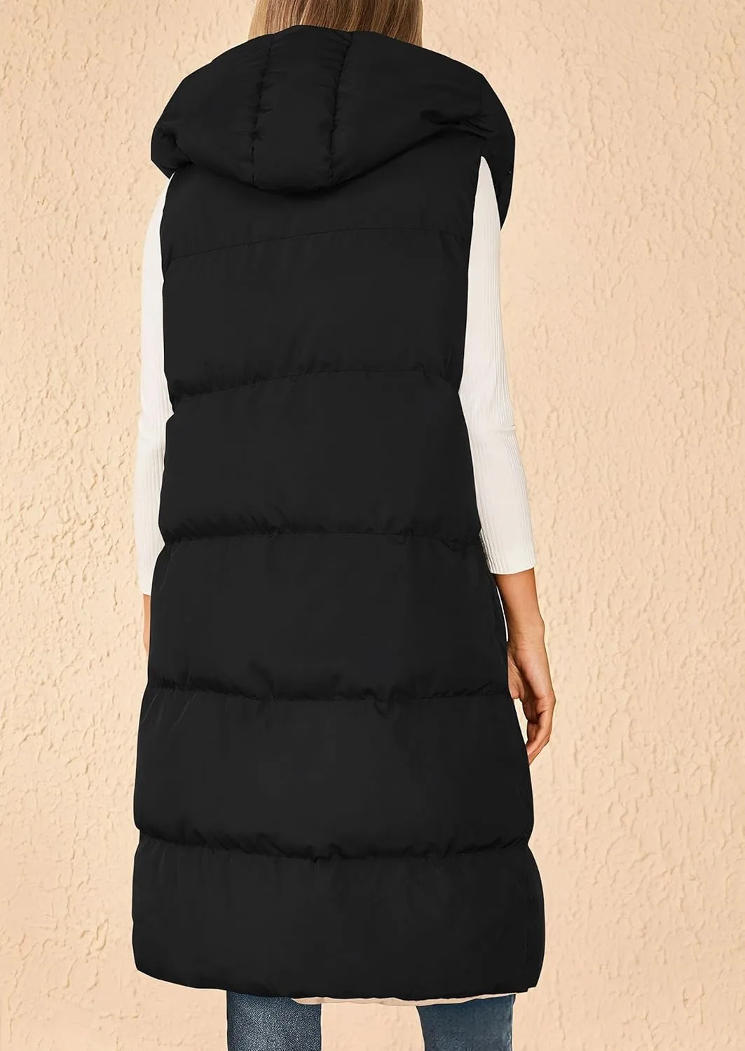 PRETTYGARDEN Womens Long Puffer Vest Fall Winter Trendy Zip Up Sleeveless Coat Down Jacket Quilted Hooded Warm Outerwear