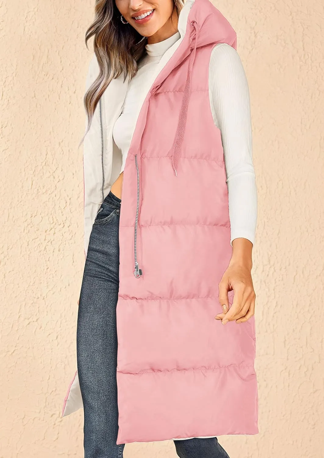 PRETTYGARDEN Womens Long Puffer Vest Fall Winter Trendy Zip Up Sleeveless Coat Down Jacket Quilted Hooded Warm Outerwear