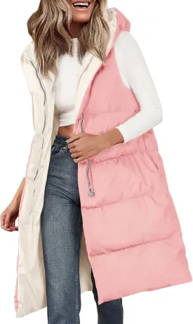 PRETTYGARDEN Womens Long Puffer Vest Fall Winter Trendy Zip Up Sleeveless Coat Down Jacket Quilted Hooded Warm Outerwear