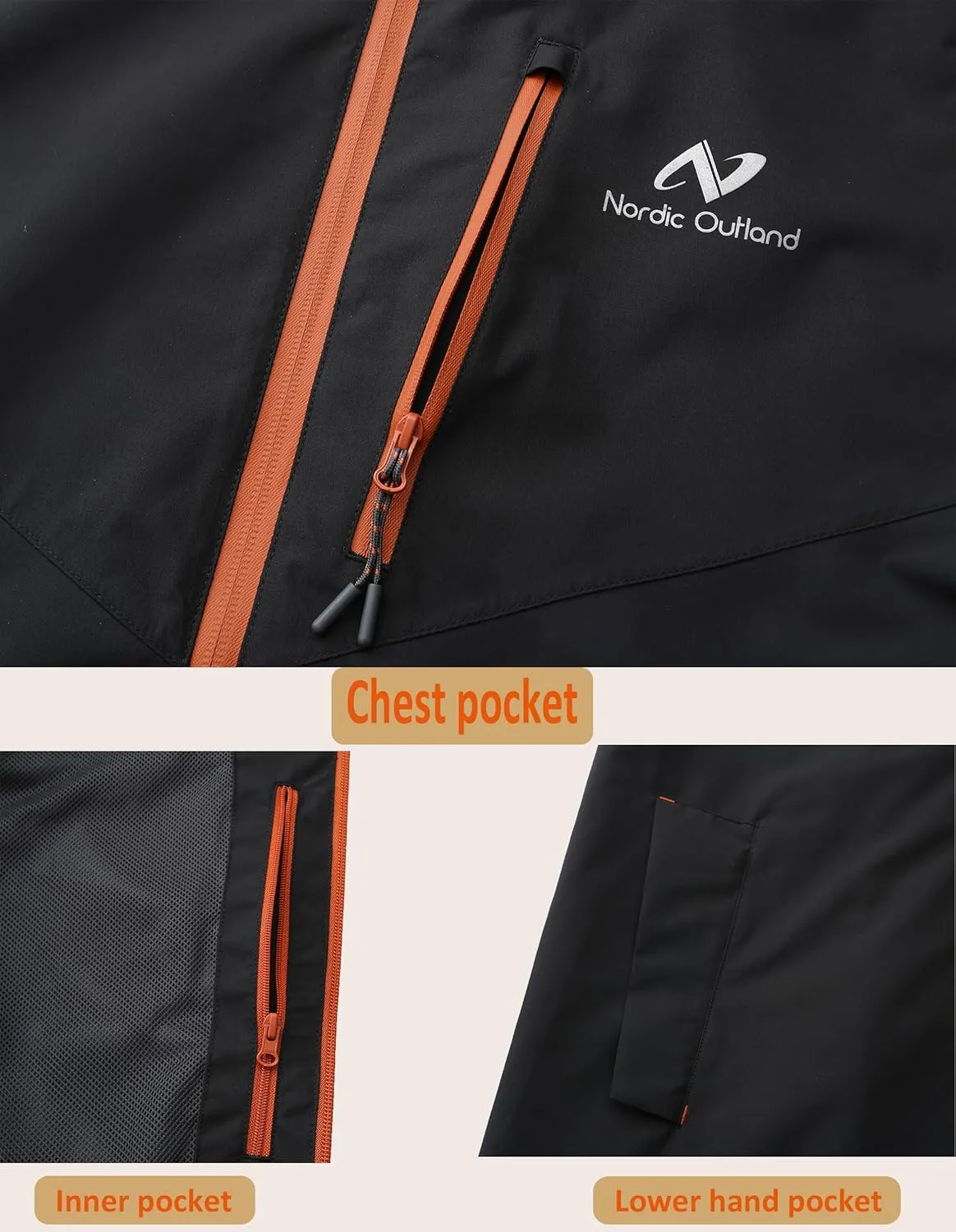 Rain Jacket Men,Waterproof Breathable Long Raincoat with Hood Mesh Lining,Windbreaker for outdoor activities