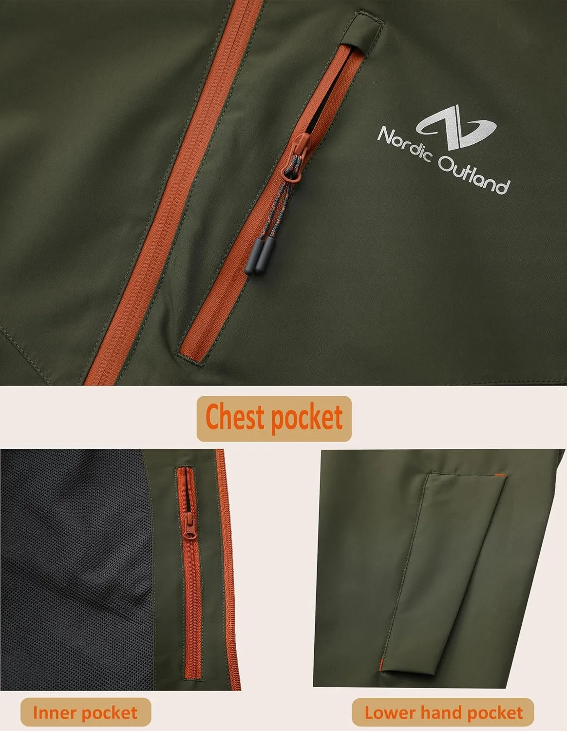Rain Jacket Men,Waterproof Breathable Long Raincoat with Hood Mesh Lining,Windbreaker for outdoor activities