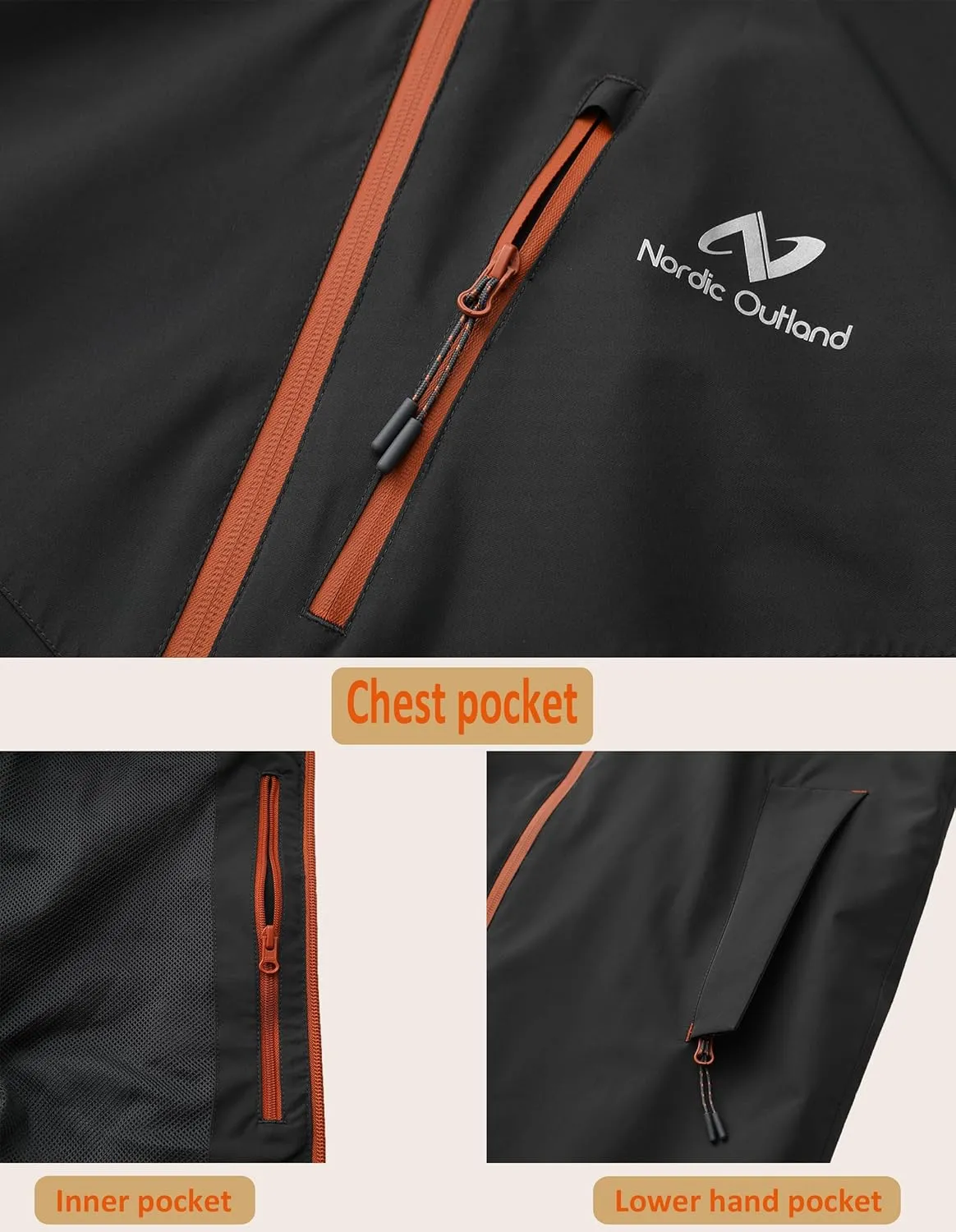 Rain Jacket Men,Waterproof Breathable Long Raincoat with Hood Mesh Lining,Windbreaker for outdoor activities