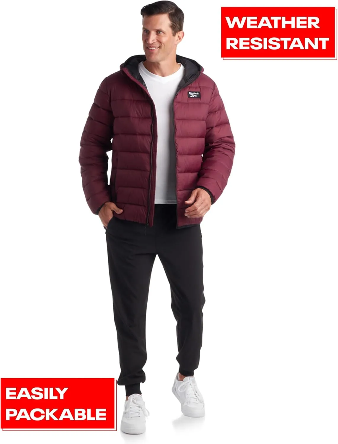 Reebok Men's Jacket  Lightweight Hooded Quilted Puffer Coat  Warm Insulated Winter Jacket for Men (S-4X)
