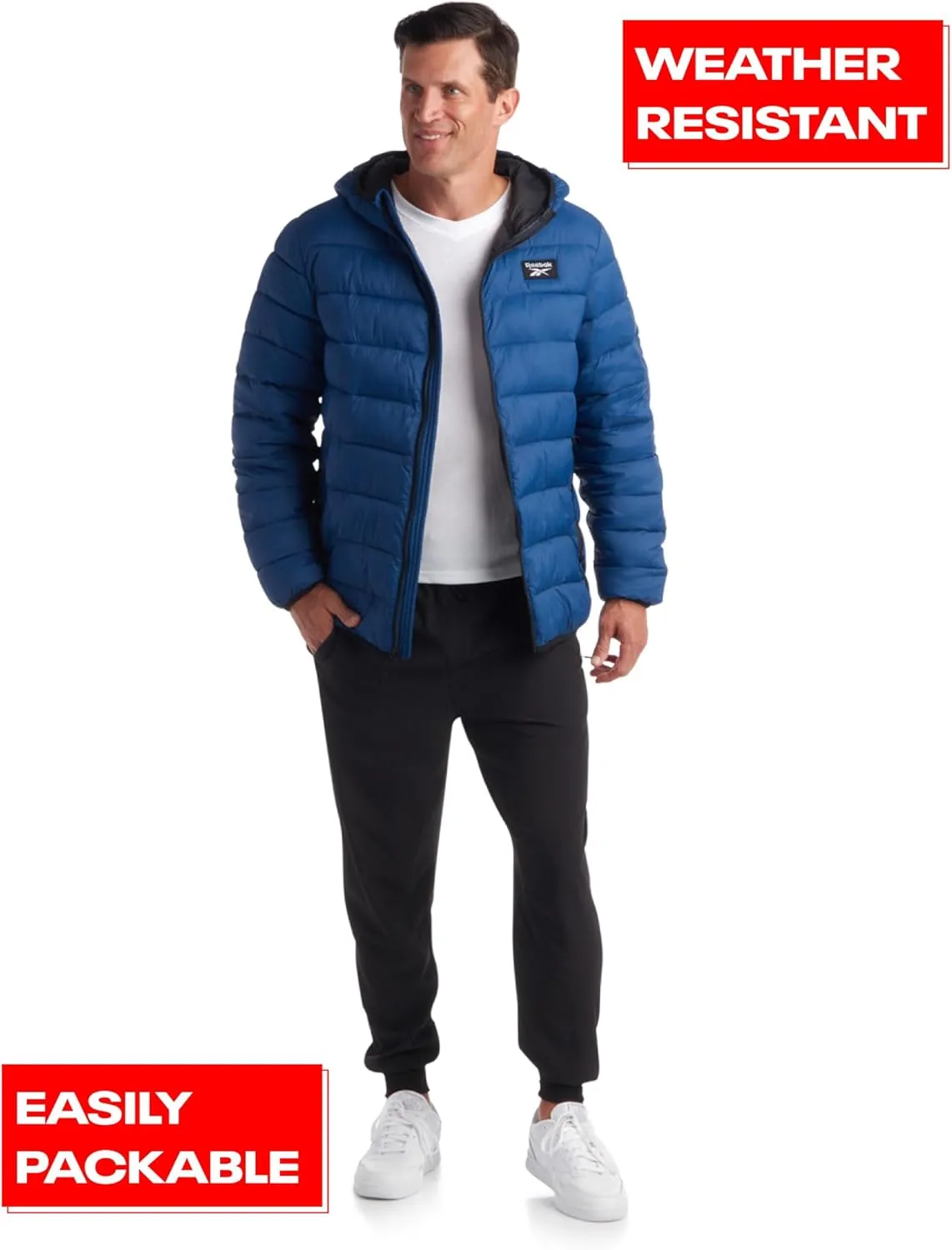 Reebok Men's Jacket  Lightweight Hooded Quilted Puffer Coat  Warm Insulated Winter Jacket for Men (S-4X)
