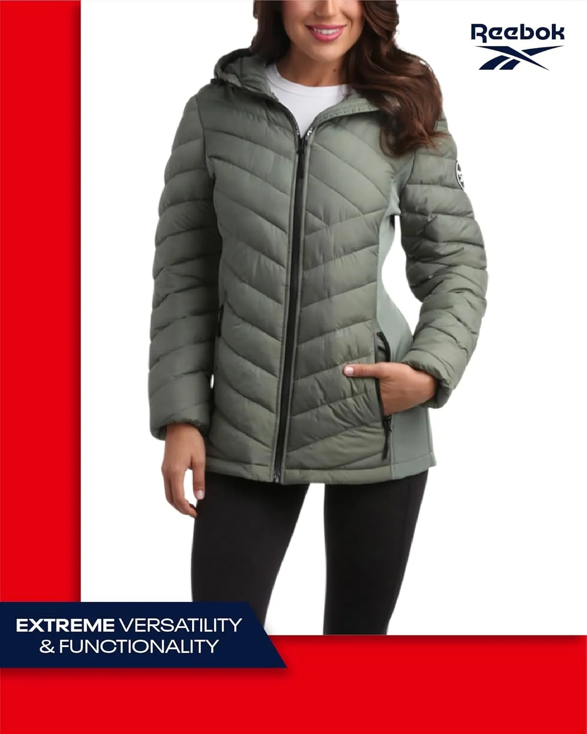 Reebok Women's Jacket - Lightweight Quilted Puffer Parka Coat with Flex Stretch Panels  Casual Jacket for Women (S-XL)