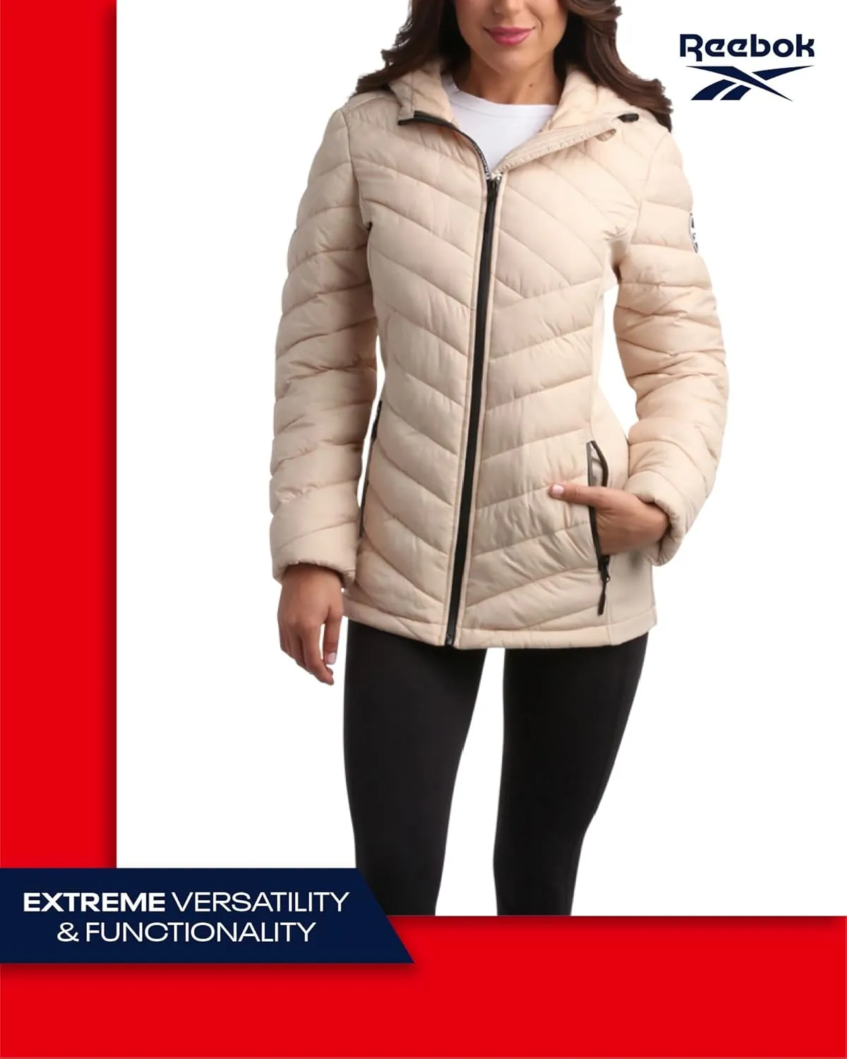 Reebok Women's Jacket - Lightweight Quilted Puffer Parka Coat with Flex Stretch Panels  Casual Jacket for Women (S-XL)