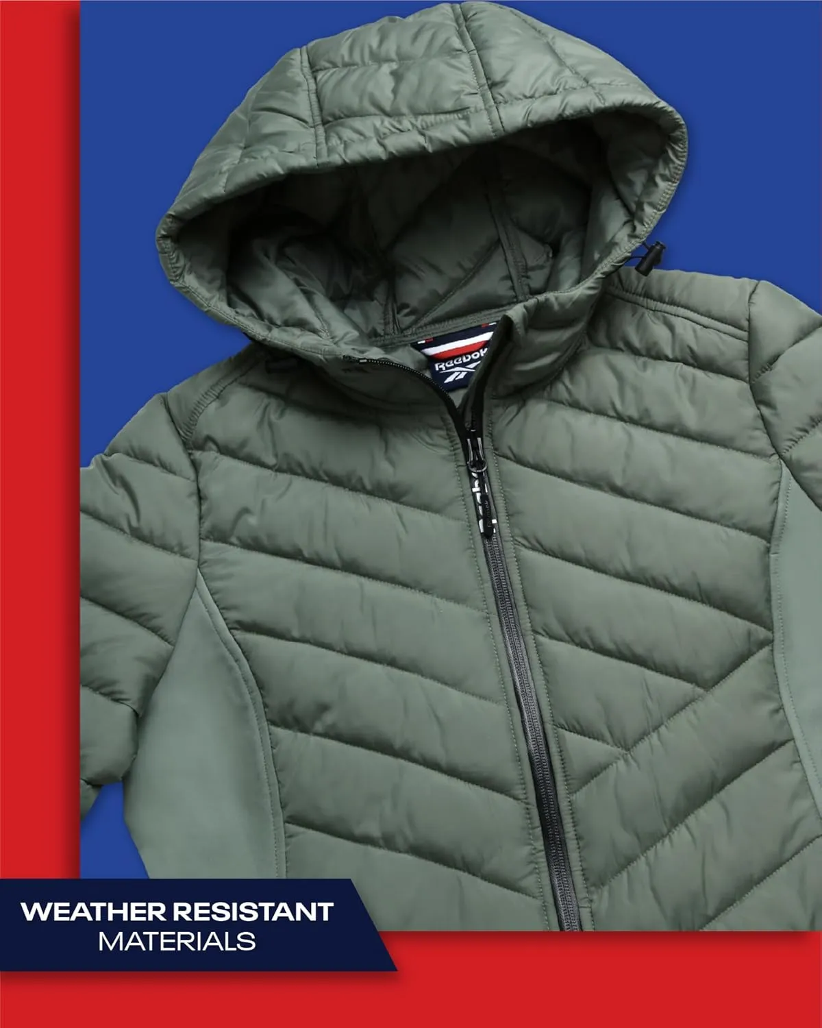 Reebok Women's Jacket - Lightweight Quilted Puffer Parka Coat with Flex Stretch Panels  Casual Jacket for Women (S-XL)