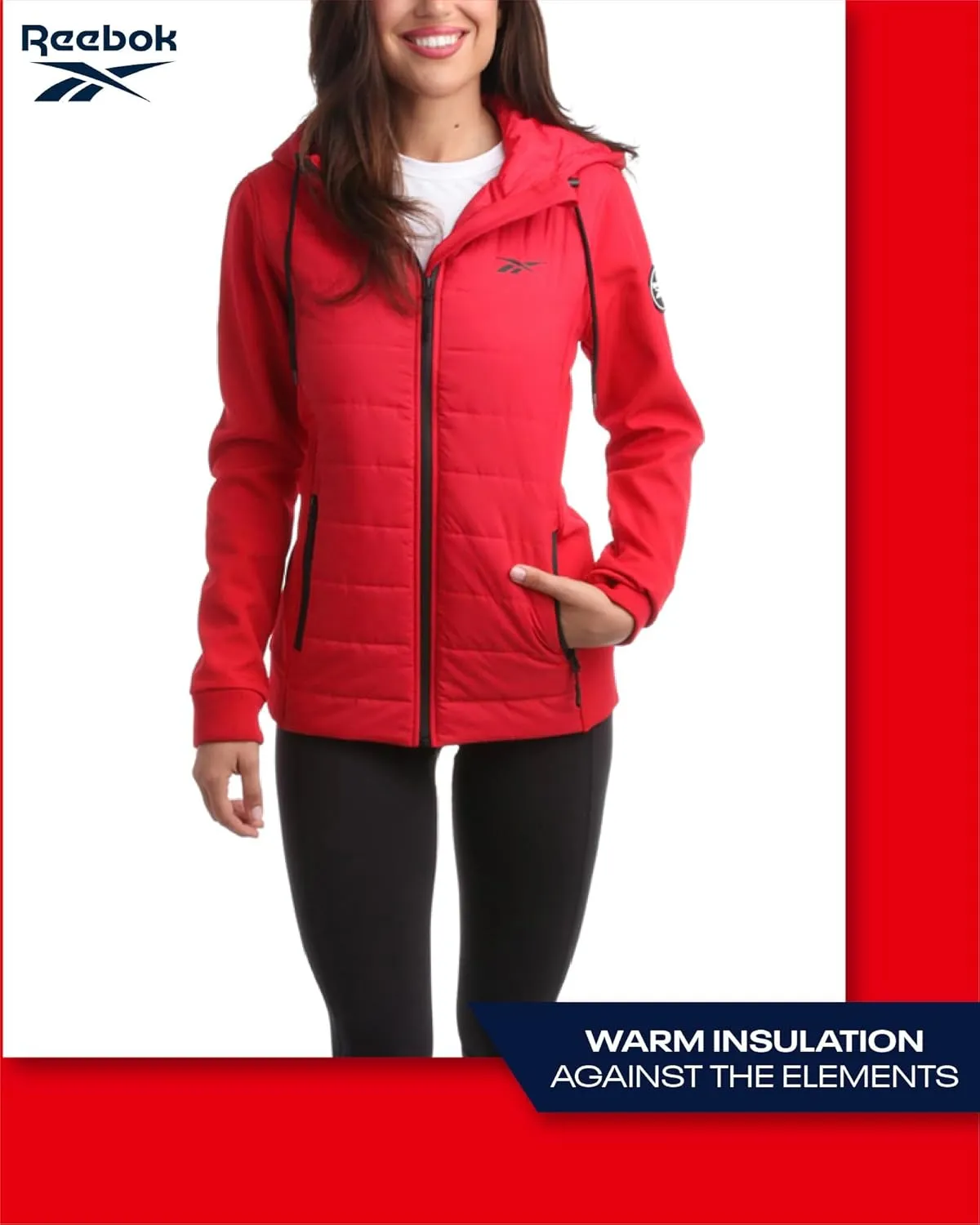 Reebok Women's Jacket - Lightweight Quilted Puffer Parka Coat with Flex Stretch Panels  Casual Jacket for Women (S-XL)