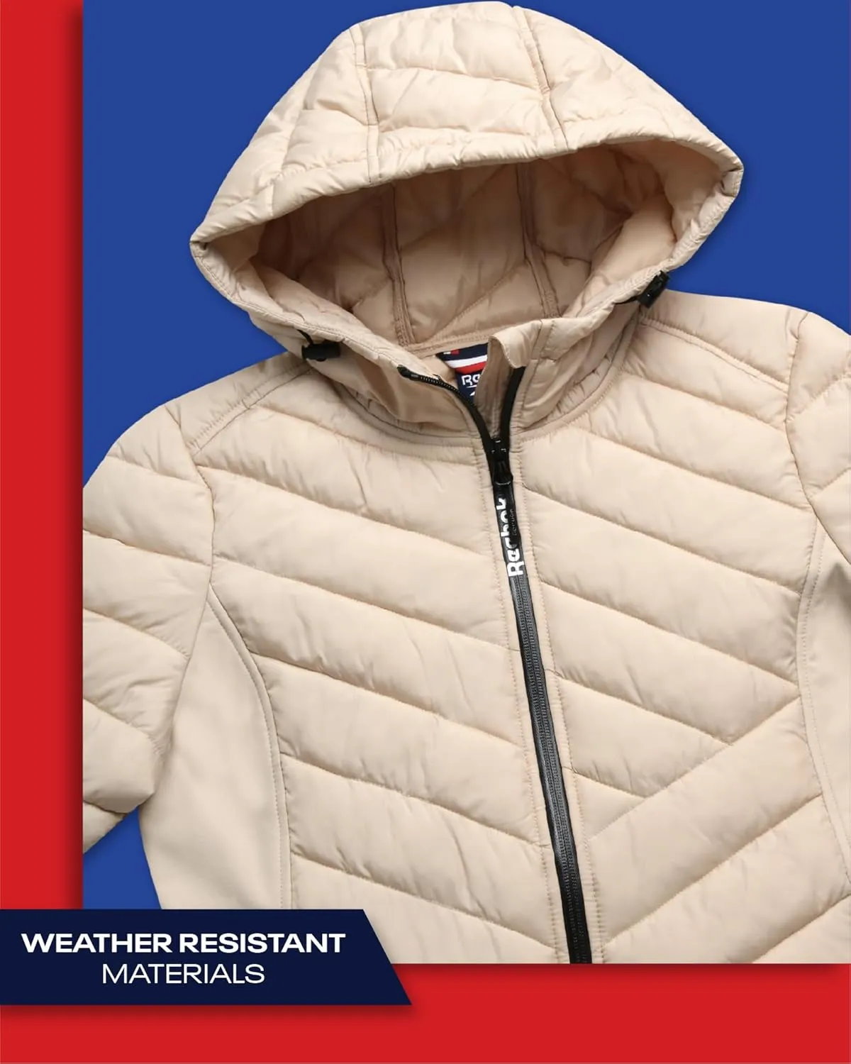 Reebok Women's Jacket - Lightweight Quilted Puffer Parka Coat with Flex Stretch Panels  Casual Jacket for Women (S-XL)