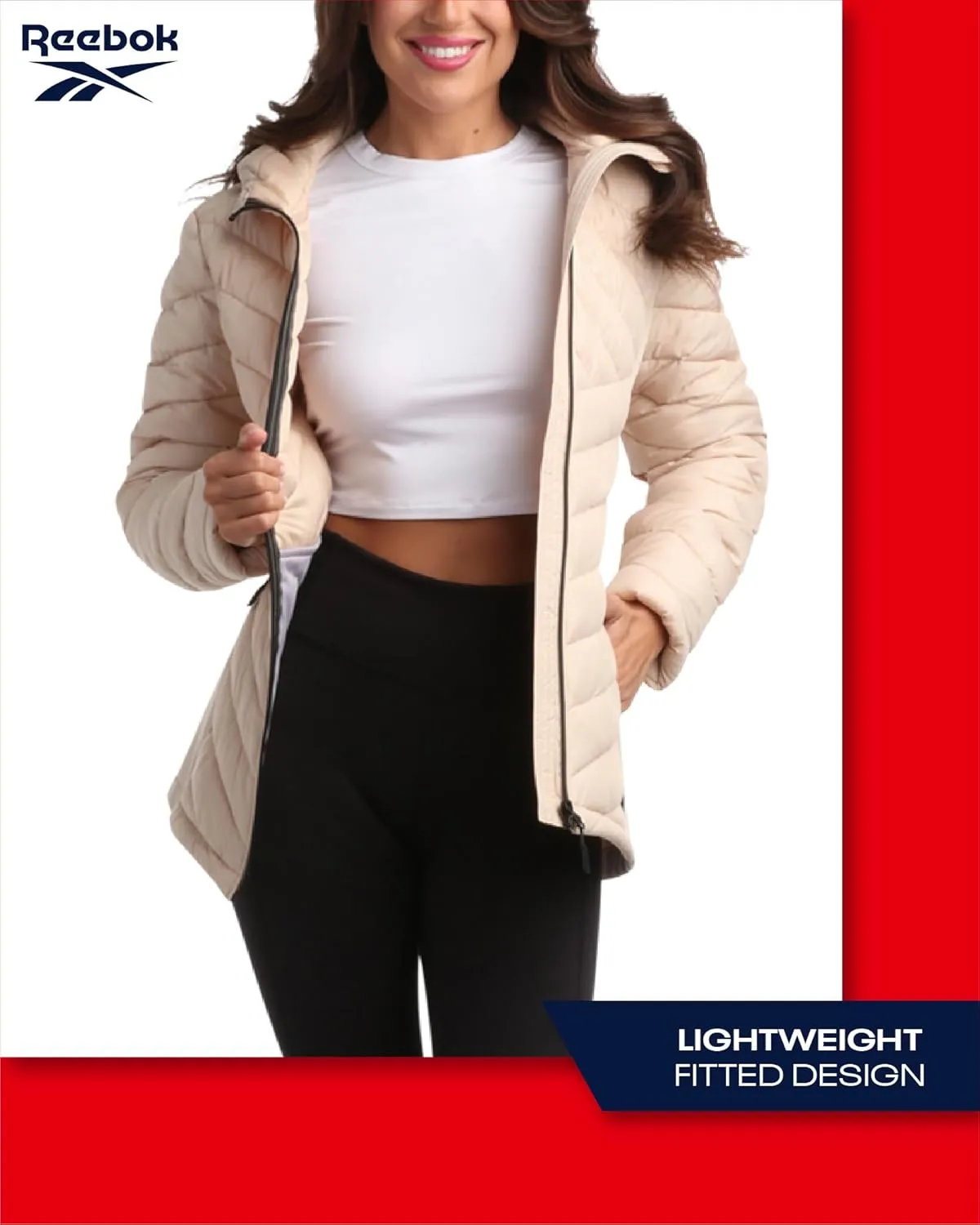 Reebok Women's Jacket - Lightweight Quilted Puffer Parka Coat with Flex Stretch Panels  Casual Jacket for Women (S-XL)