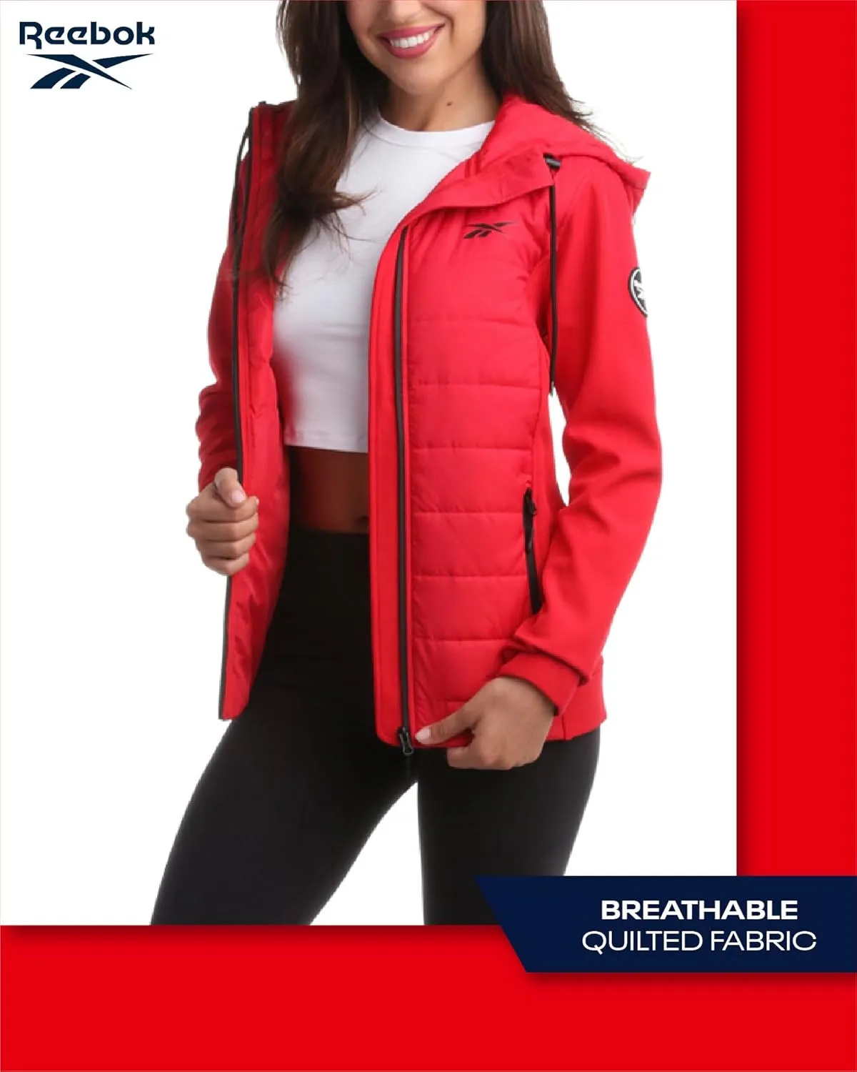 Reebok Women's Jacket - Lightweight Quilted Puffer Parka Coat with Flex Stretch Panels  Casual Jacket for Women (S-XL)