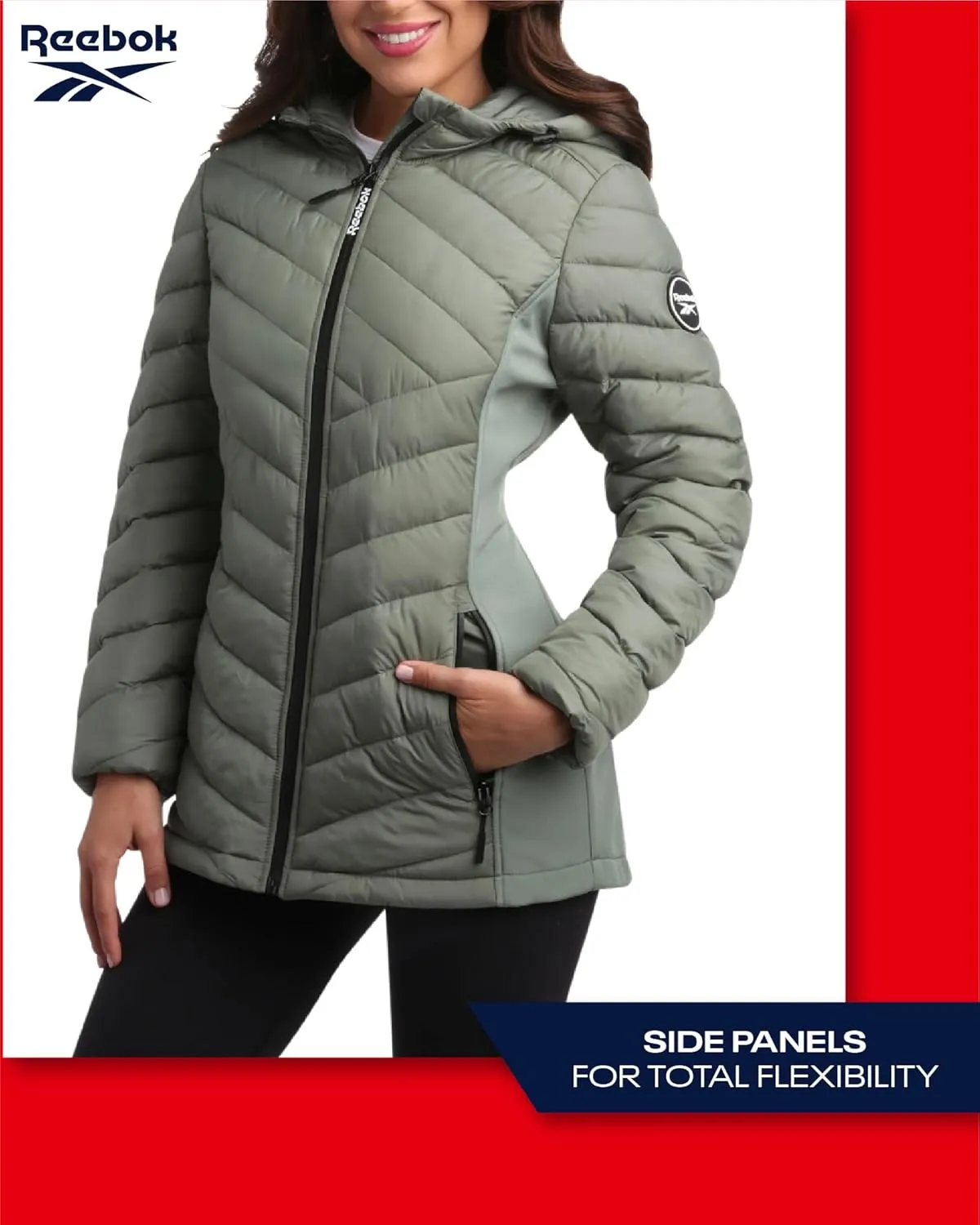 Reebok Women's Jacket - Lightweight Quilted Puffer Parka Coat with Flex Stretch Panels  Casual Jacket for Women (S-XL)