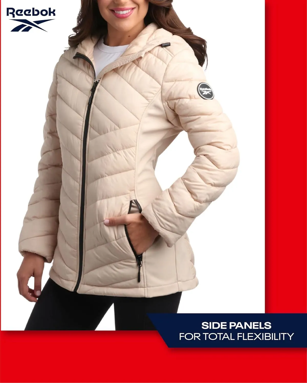 Reebok Women's Jacket - Lightweight Quilted Puffer Parka Coat with Flex Stretch Panels  Casual Jacket for Women (S-XL)