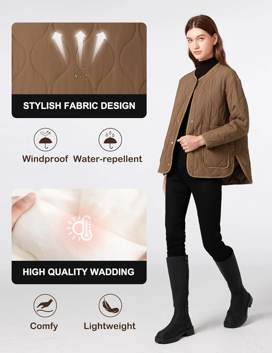 ROYAL MATRIX Women's Quilted Jacket Lightweight and Padded Trendy Coat Button Down Jacket with Pockets