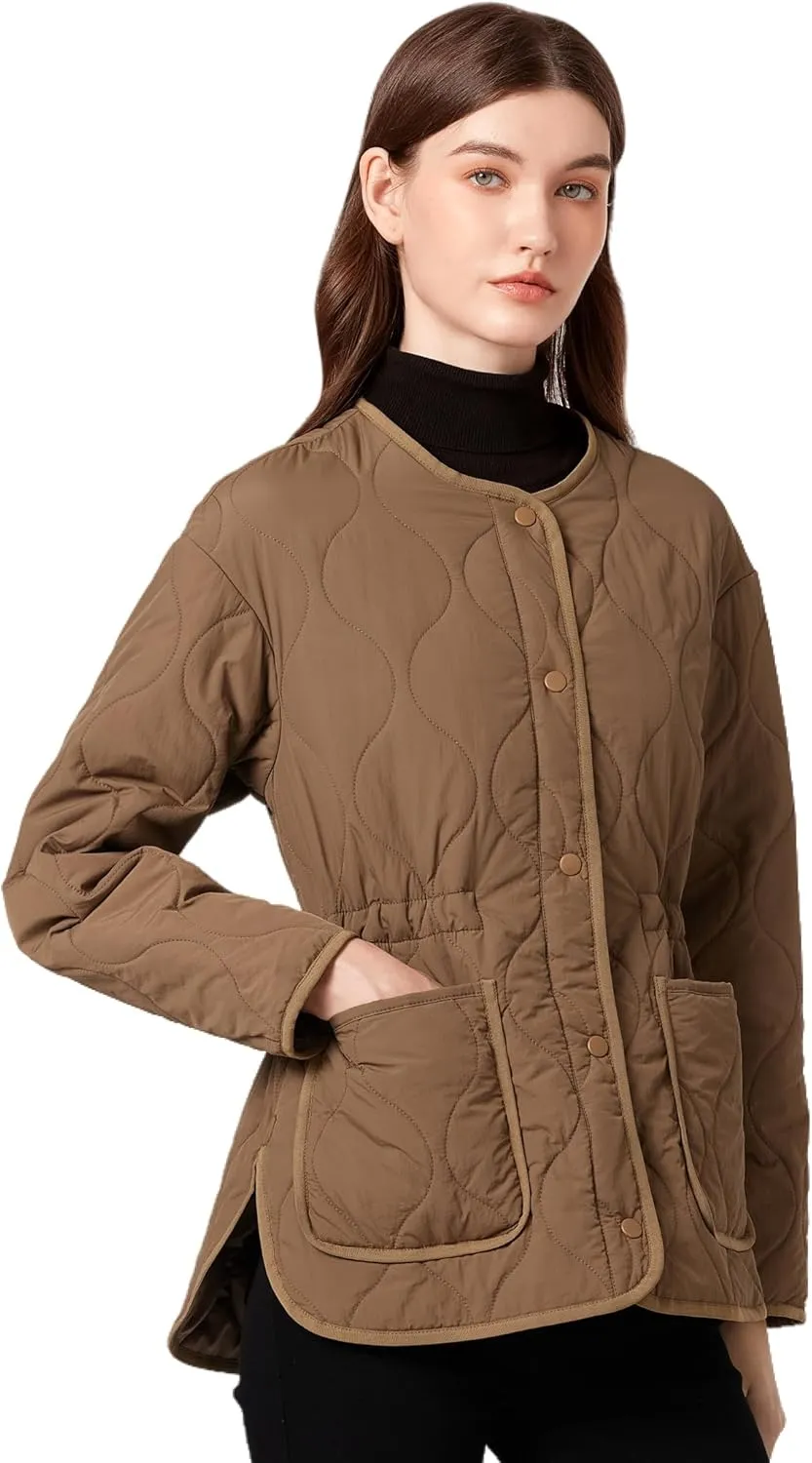 ROYAL MATRIX Women's Quilted Jacket Lightweight and Padded Trendy Coat Button Down Jacket with Pockets