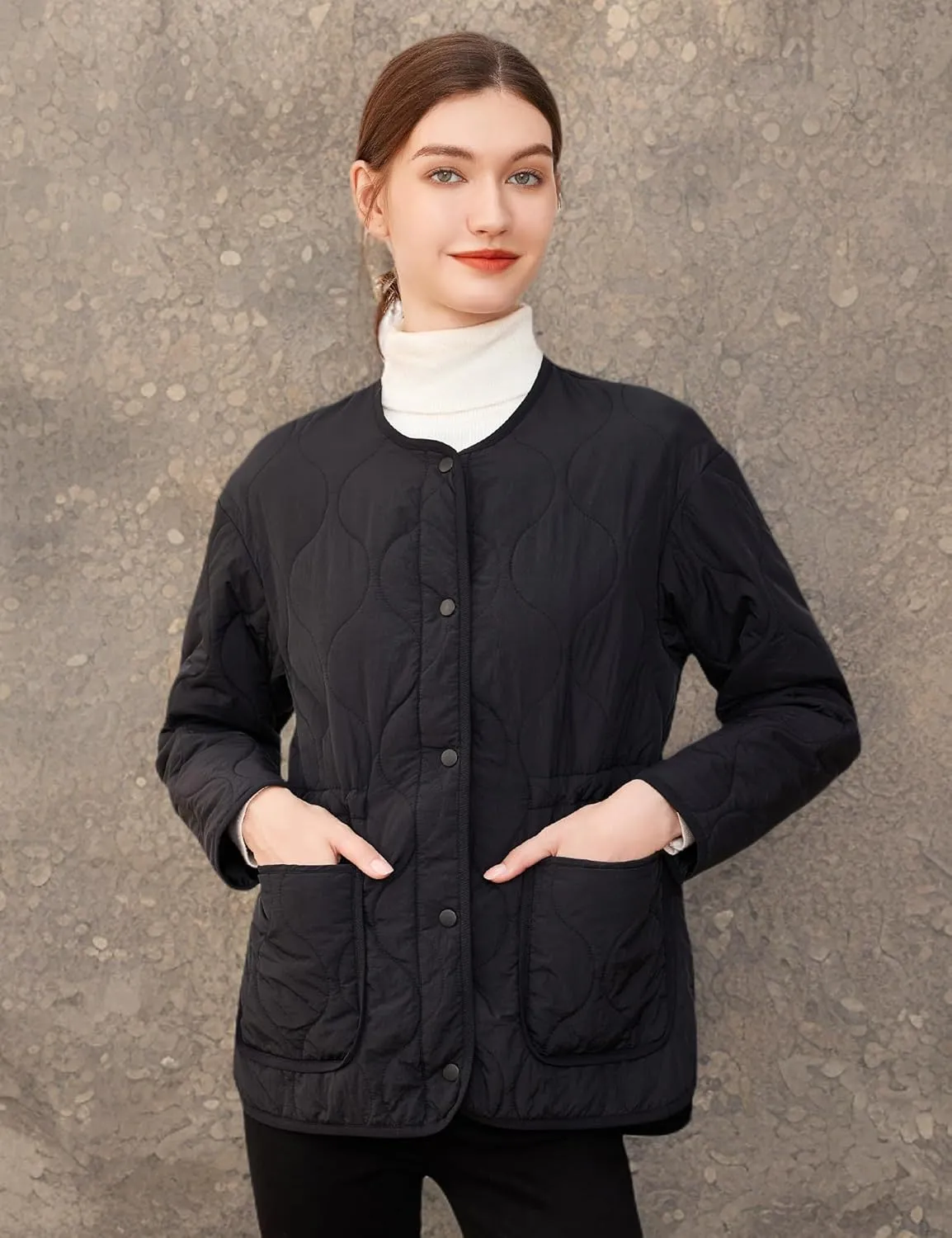 ROYAL MATRIX Women's Quilted Jacket Lightweight and Padded Trendy Coat Button Down Jacket with Pockets
