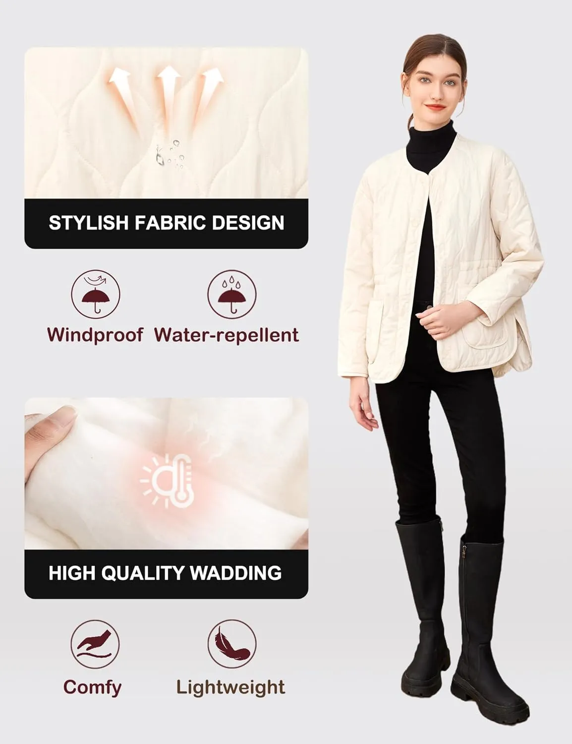 ROYAL MATRIX Women's Quilted Jacket Lightweight and Padded Trendy Coat Button Down Jacket with Pockets