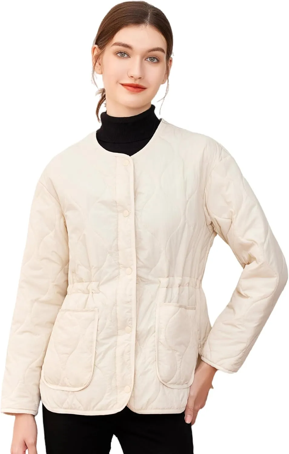 ROYAL MATRIX Women's Quilted Jacket Lightweight and Padded Trendy Coat Button Down Jacket with Pockets