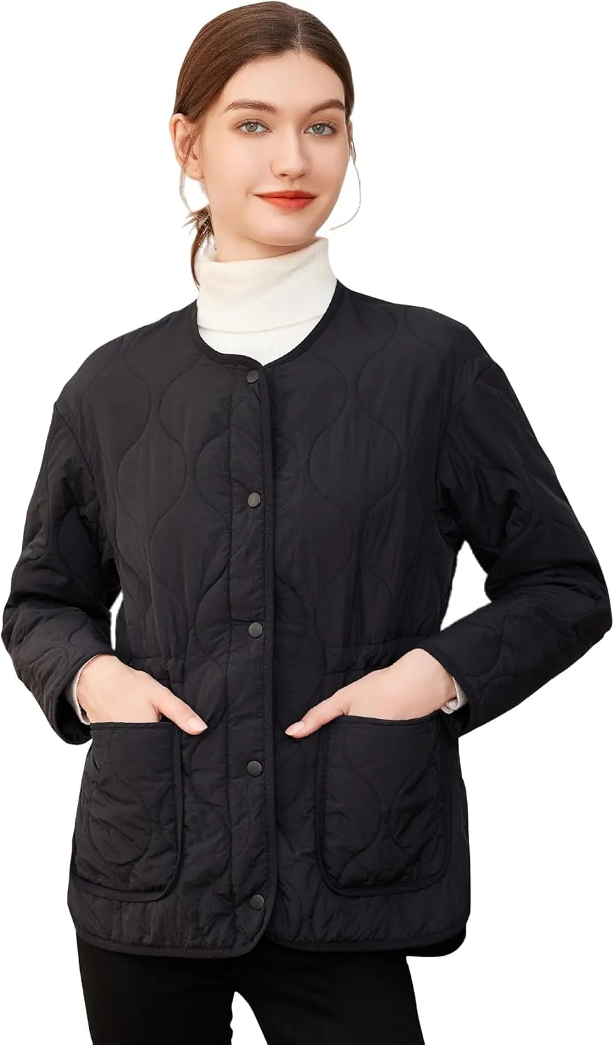 ROYAL MATRIX Women's Quilted Jacket Lightweight and Padded Trendy Coat Button Down Jacket with Pockets