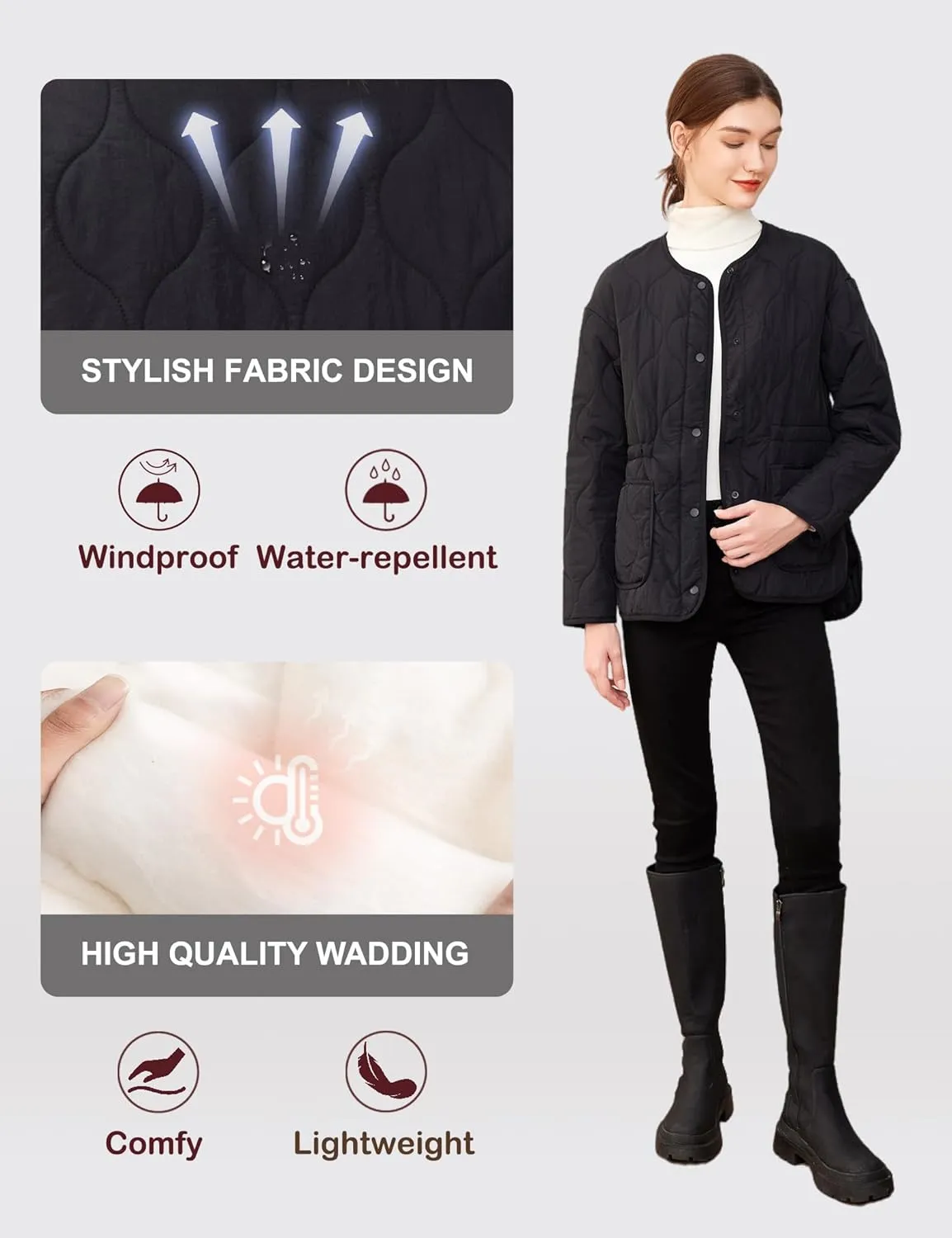 ROYAL MATRIX Women's Quilted Jacket Lightweight and Padded Trendy Coat Button Down Jacket with Pockets