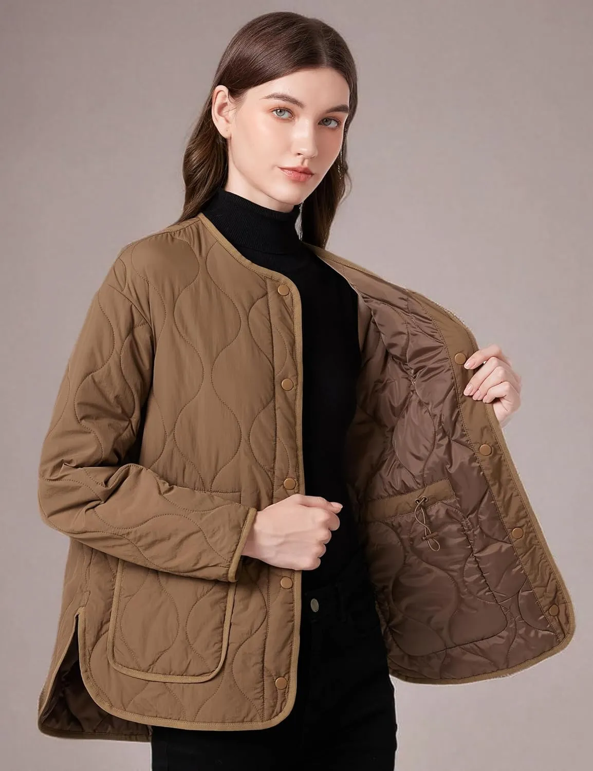 ROYAL MATRIX Women's Quilted Jacket Lightweight and Padded Trendy Coat Button Down Jacket with Pockets