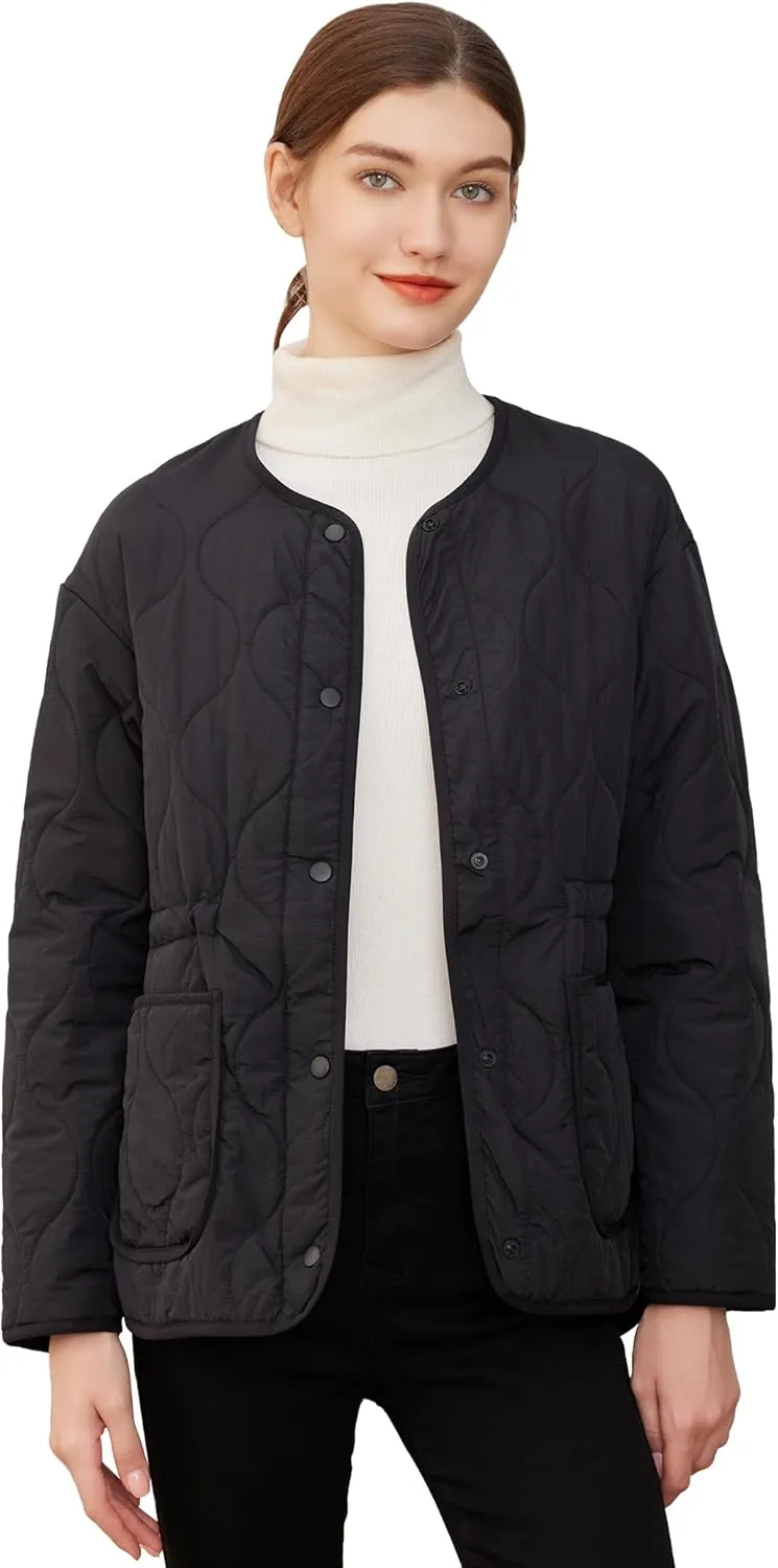 ROYAL MATRIX Women's Quilted Jacket Lightweight and Padded Trendy Coat Button Down Jacket with Pockets