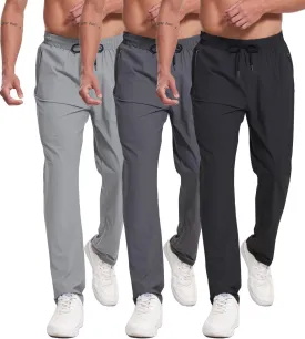 RPOVIG 3 Pack Men's Athletic Sweatpants with Zipper Pockets Workout Gym Running Hiking Active Cooling Stretch Joggers Pants