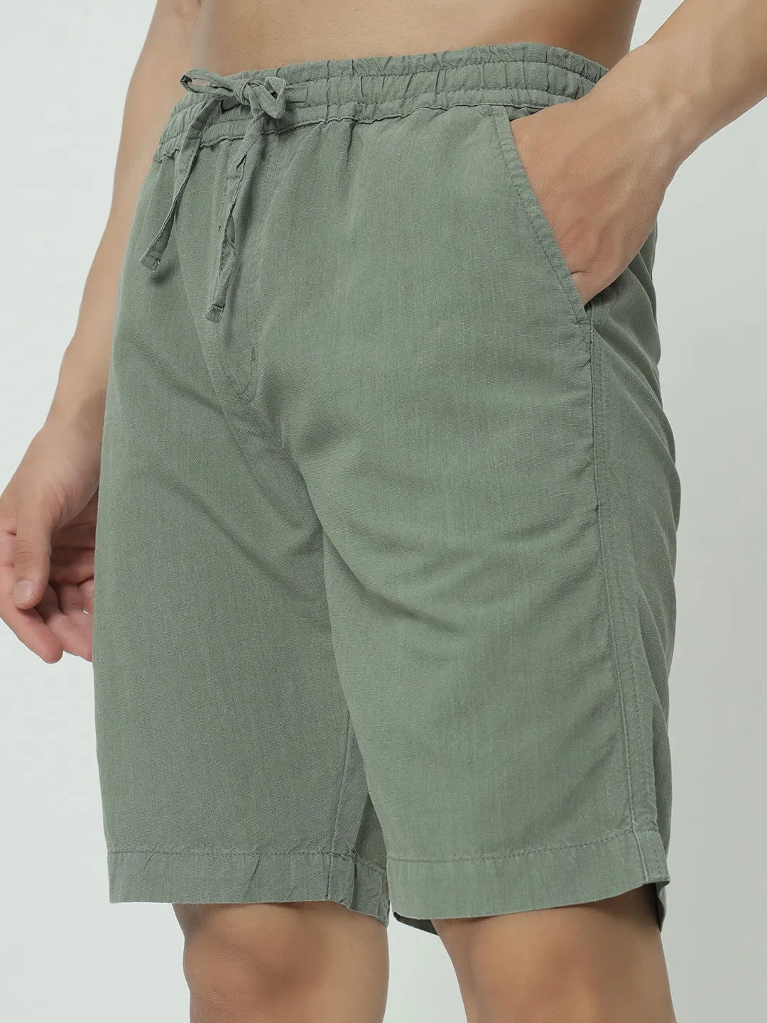 SAINTJONES-GREEN LINEN SHORTS