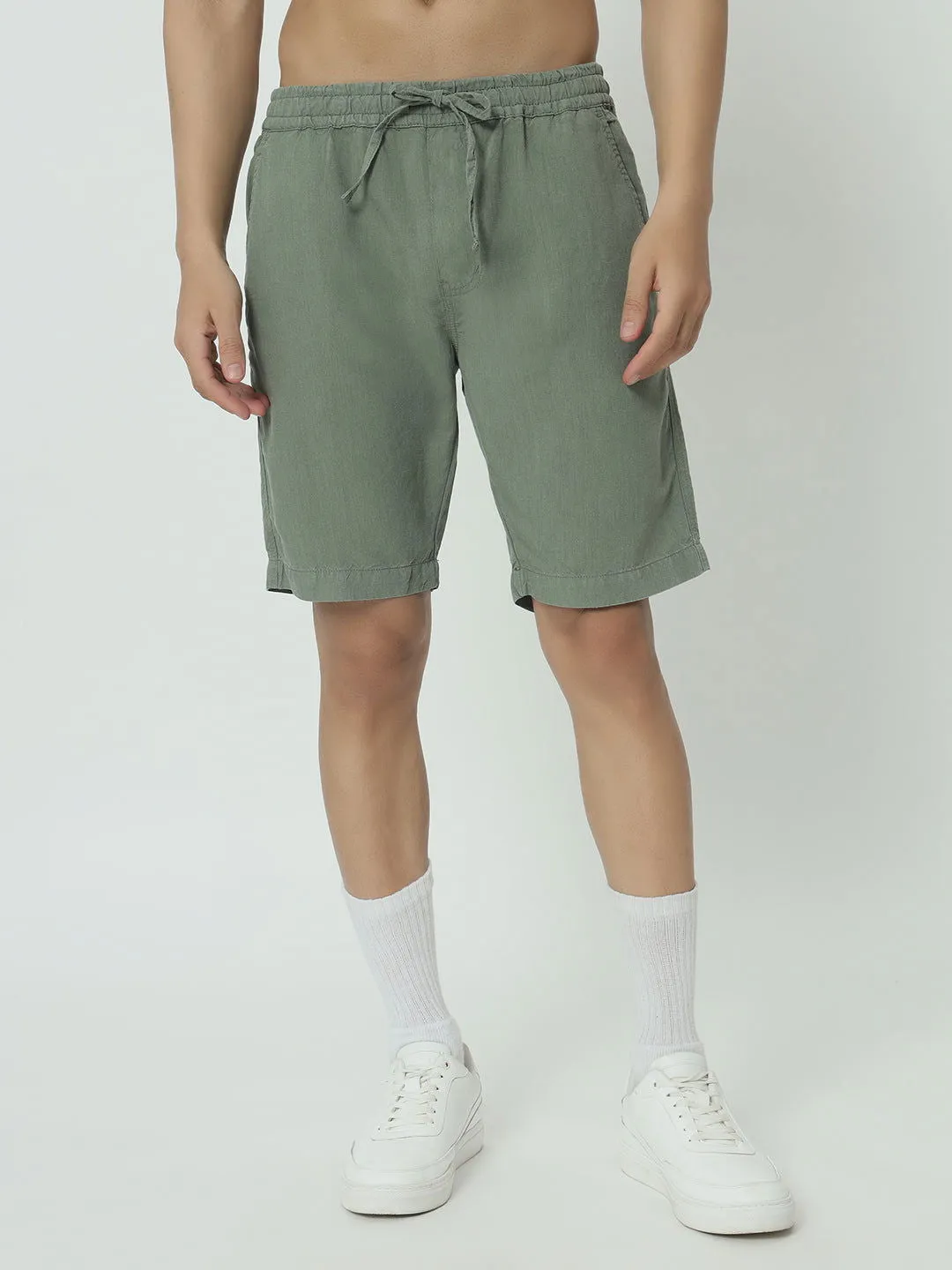 SAINTJONES-GREEN LINEN SHORTS